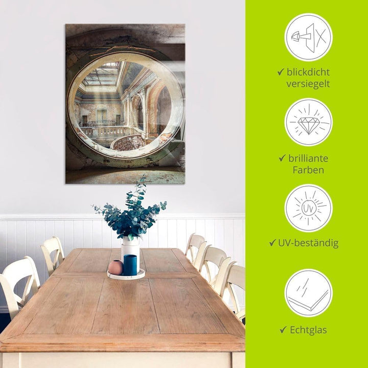 ARTland Glasbilder Wandbild Glas Bild einteilig 45x60 cm Hochformat Architektur Ruinen Treppe Bullau