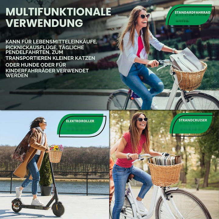 ProSource Wicker Bike Basket Front Cargo for Women and Men, Fits Most Bikes, Beach Cruiser, Stationa