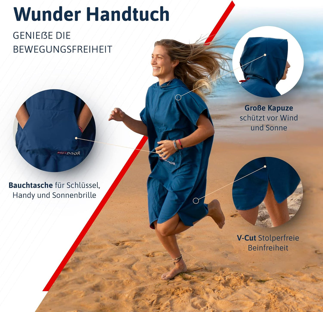 AUTDOOR® Mikrofaser Badeponcho Damen & Herren - nachhaltig aus 100% recycelten PET-Flaschen - Handtu