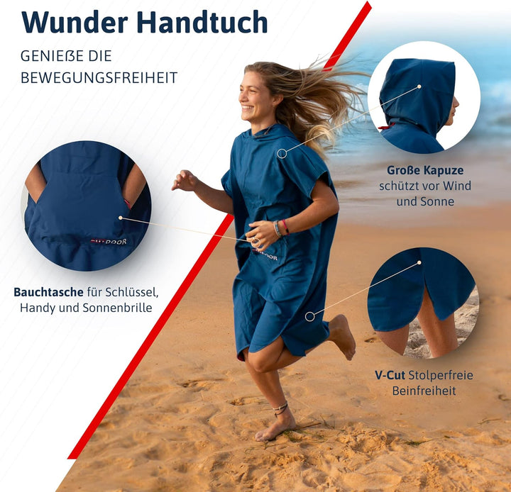 AUTDOOR® Mikrofaser Badeponcho Damen & Herren - nachhaltig aus 100% recycelten PET-Flaschen - Handtu
