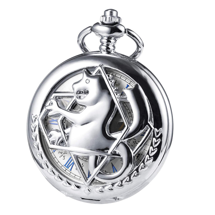 TREEWETO Fullmetal Alchemist Skeleton Steampunk Taschenuhr Mechanische Doppelabdeckung Taschenuhr mi