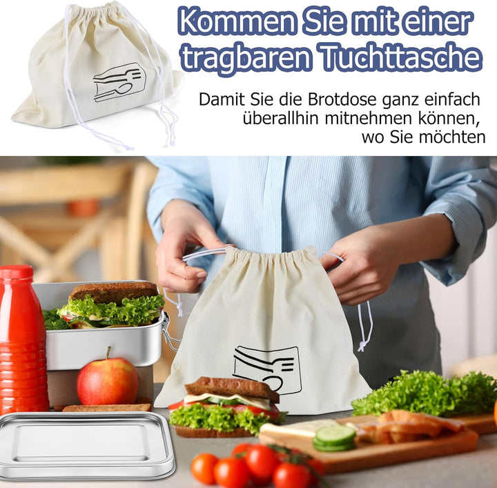 HaWare Brotdose mit Fächern, Edelstahl Bento Box mit Tasche, 1400ml Lunchbox für Kinder & Erwachsene
