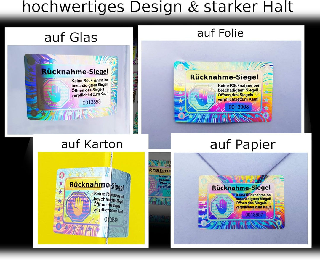 1000 Stk - 3D Hologramm-Siegel mit Seriennummer - 40 * 25mm silber glänzend - Rücknahmesiegel, Siche