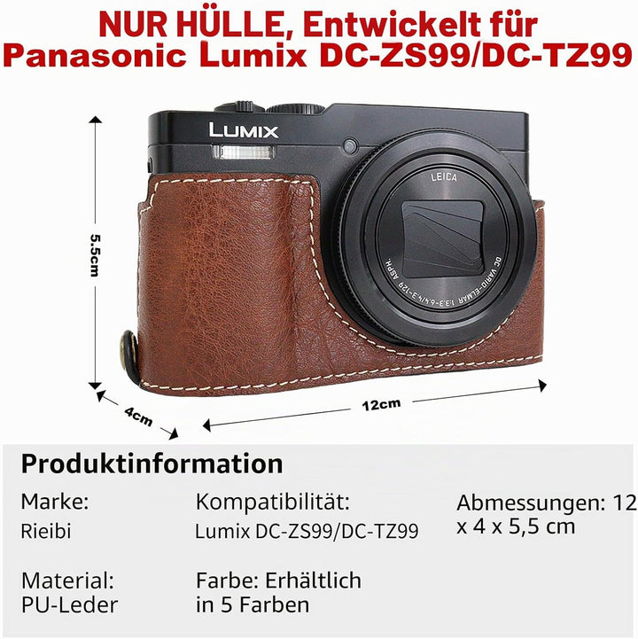 Rieibi TZ99 Kameratasche, PU Leder Kameratasche für Panasonic Lumix DC-TZ99 Digitalkamera, abnehmbar