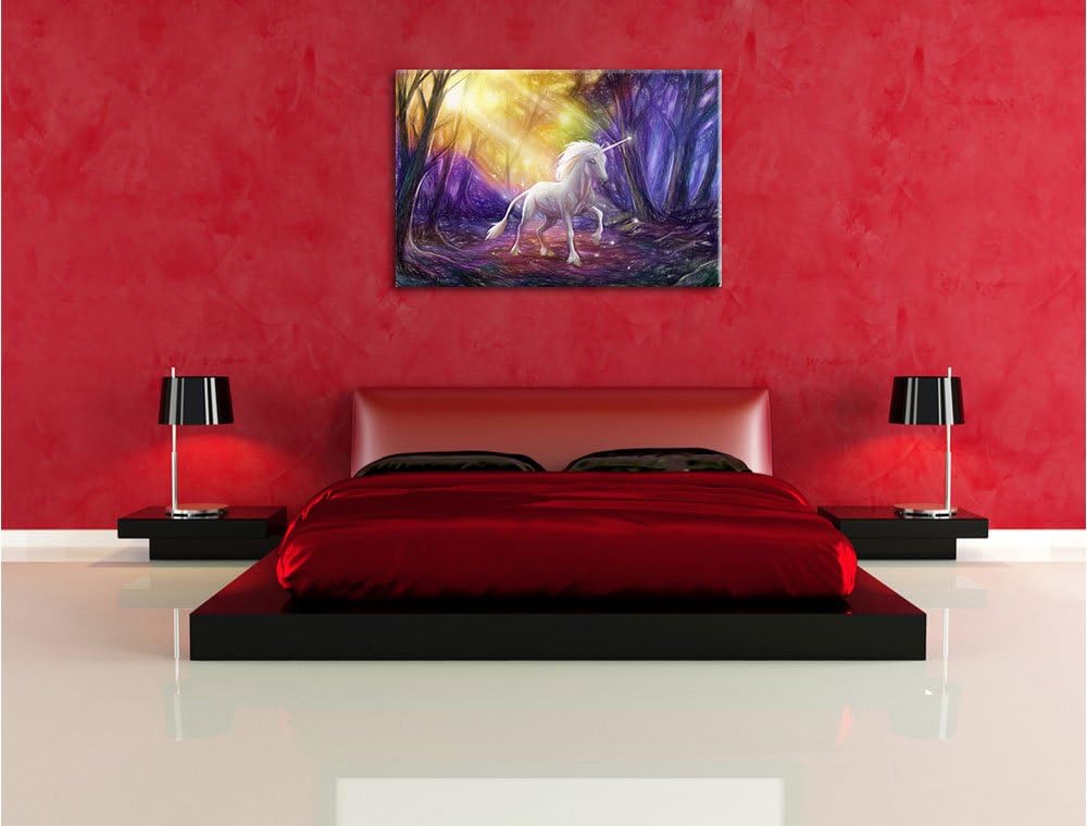 Pixxprint Einhorn im Märchenwald als Leinwandbild/Grösse: 100x70 cm/Wandbild/Kunstdruck/fertig bespa