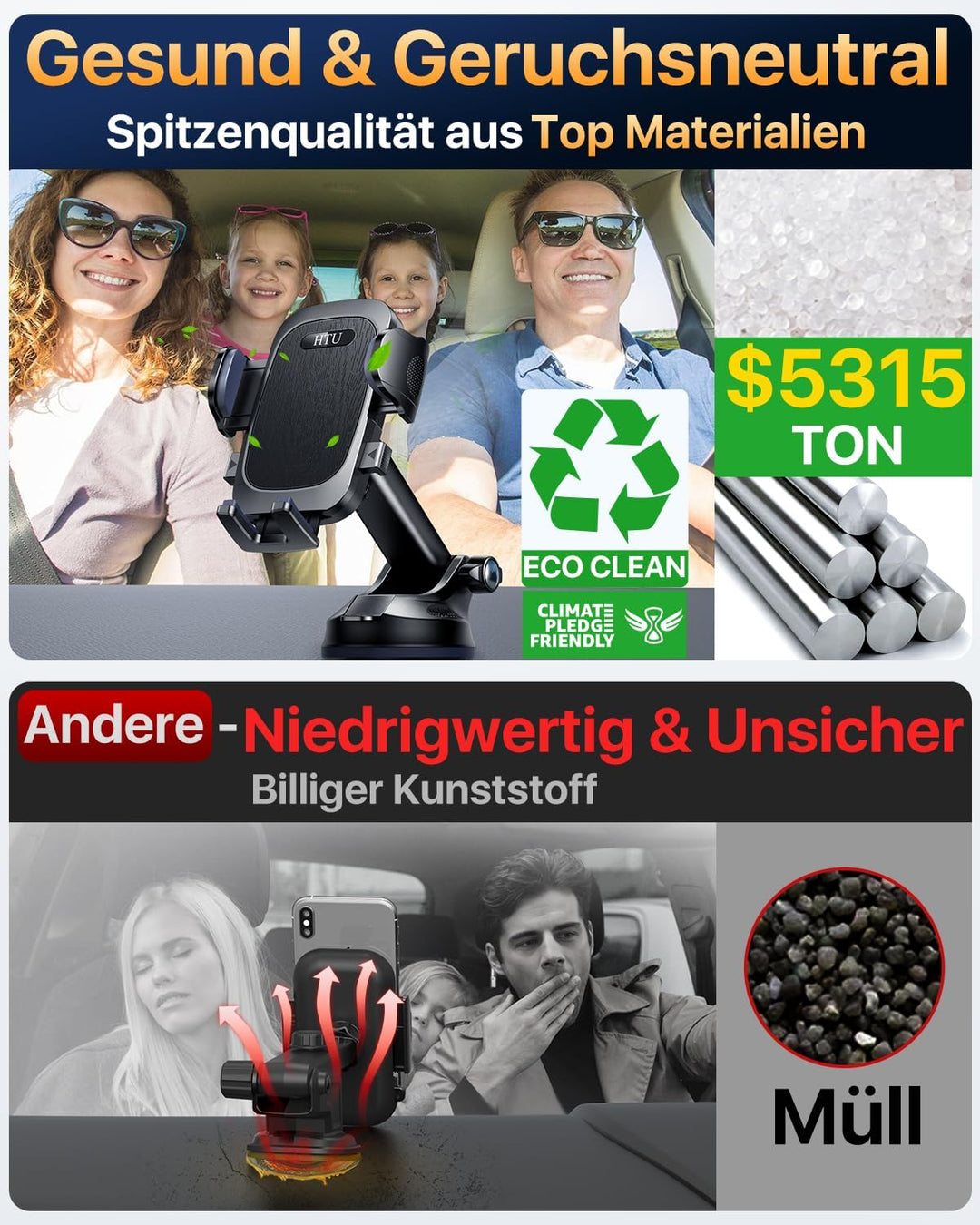HTU 2026【Militär-Klasse】 Handyhalterung Auto【Stärkste Saugnapf & Lüftung】 Handy Halterung Auto 360°
