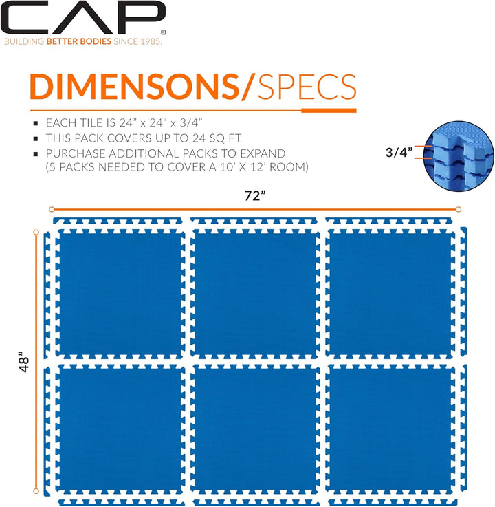 CAP Barbell Übungspuzzlematten, Fliesenanzüge, 61 x 61 cm | Mehrere Optionen 1er-Pack (6 Fliesen) 1,