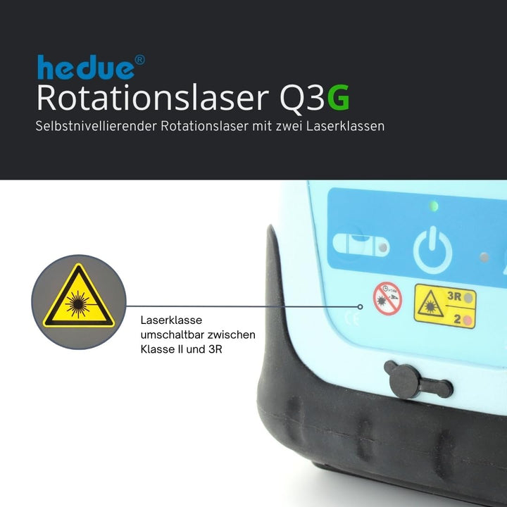 hedue® Q3G Rotationslaser selbstnivellierend, grüner Laserstrahl - Nivelliergerät mit zwei Laserklas