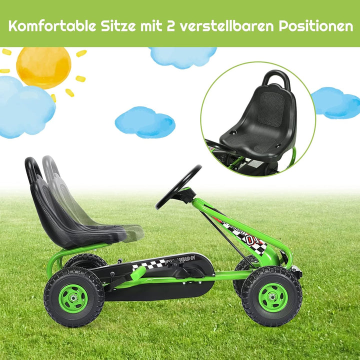 DREAMADE Gokart mit Handbremse & verstellbarem Sitz, Tretauto Tretfahrzeug mit geschlossenem Kettenk