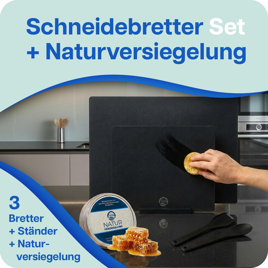 Schneidebrett Set + Naturversiegelung, lebensmittelgeeignetes Resin und Holzfaser, 3 Stück Holzschne
