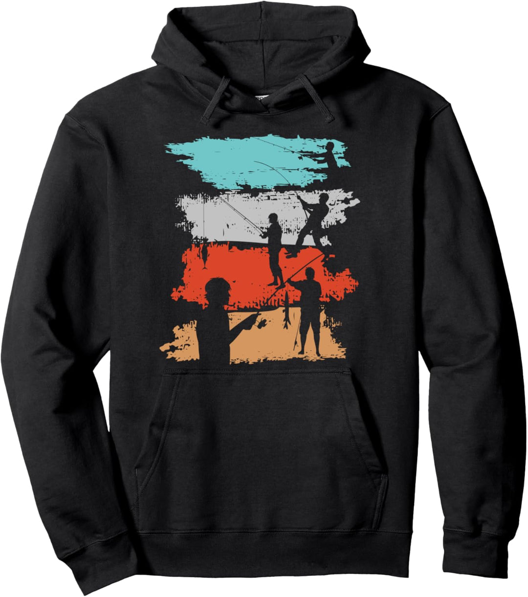 retro Angler Fischer Angelrute Angeln Fischen Papa Fische Pullover Hoodie