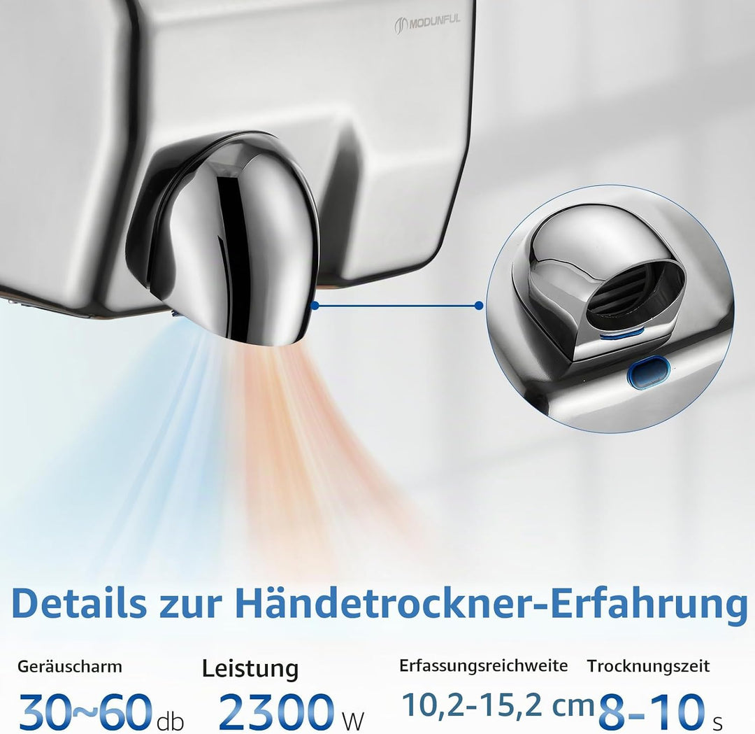 modunful Händetrockner Edelstahl Elektrisch, 2300W Händetrockner Automatisch, Handtrockner Wandmonta