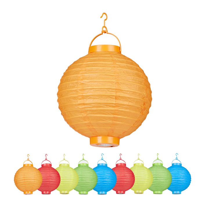 Relaxdays LED Lampions bunt, 10 Stück, batteriebetrieben, Draussen &amp; Drinnen, zum Aufhängen, Papierl
