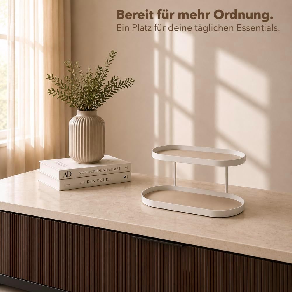 Parfüm Organizer aus Metall &amp; Kunstleder I Montagefreier Kosmetik Organizer für Schminktisch und Bad