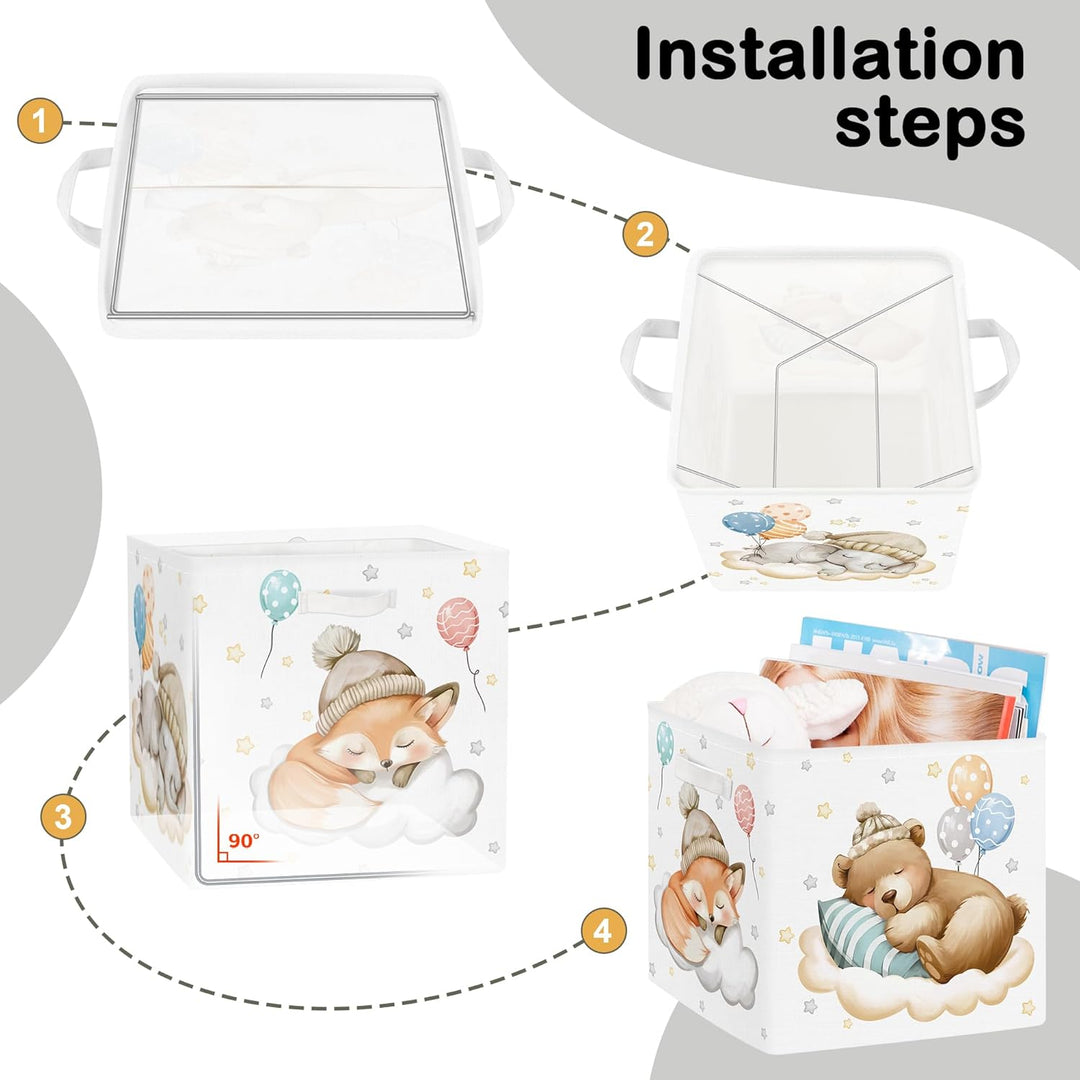 30cm Aufbewahrungsbox 3 Stück Schlafende Tiere Aufbewahrungskorb Kinder Falt Bär Sterne Ballon mit G