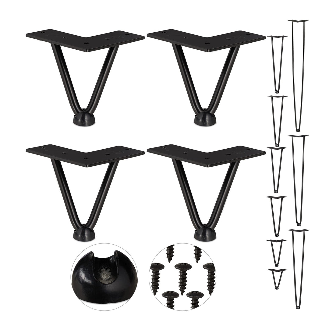 Relaxdays Hairpin Legs, 4er Set, 2 Streben, Metall, Haarnadel Tischbein für Hocker, Tisch &amp; Schrank,