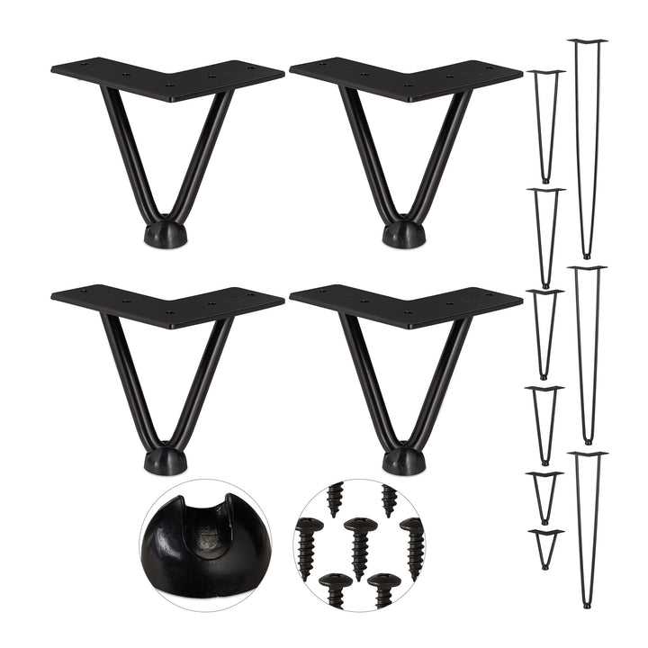 Relaxdays Hairpin Legs, 4er Set, 2 Streben, Metall, Haarnadel Tischbein für Hocker, Tisch &amp; Schrank,
