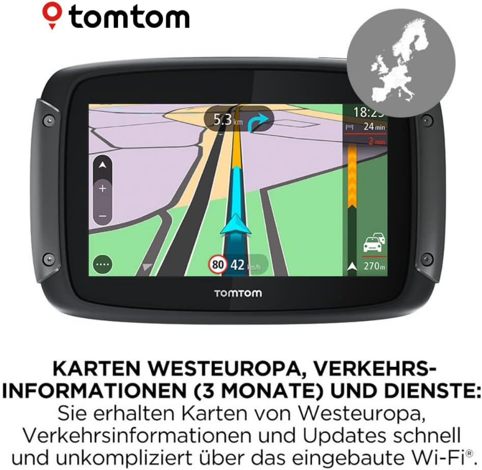TomTom Navi Rider 50 (4,3 Zoll, kurvige und bergige Strecken speziell, Stauvermeidung dank Traffic,