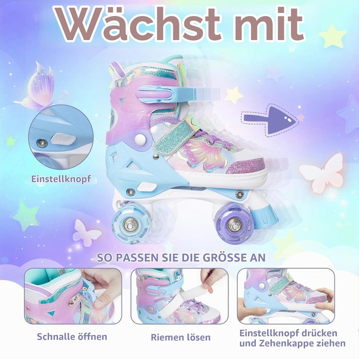 Nattork Kinder Rollschuhe für Mädchen und Jungen, 4 Grössen Verstellbar, Vierrad-Rollschuhe mit Schm