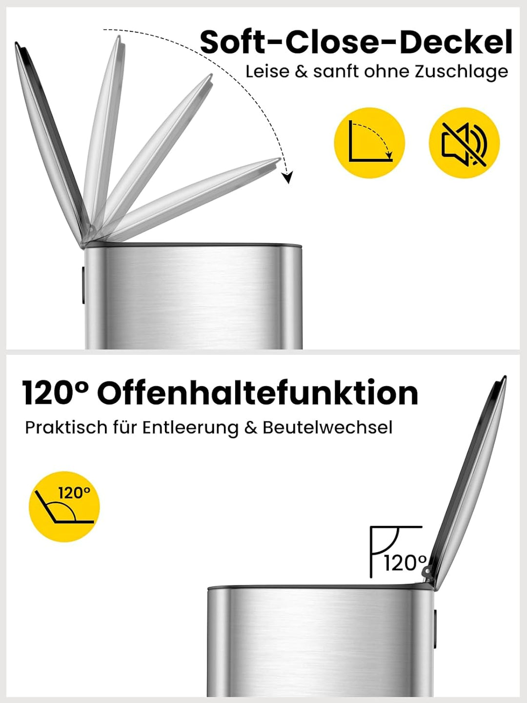 YEAUPE PRO Mülleimer Küche Edelstahl, Treteimer mit Fusspedal, Mülleimer mit Inneneimer, Abfalleimer