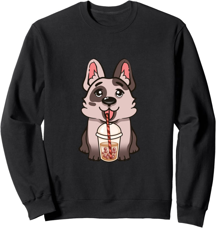 Kleiner Welpe mit Bubble Tea, Mädchen, Junge, Kinder Sweatshirt