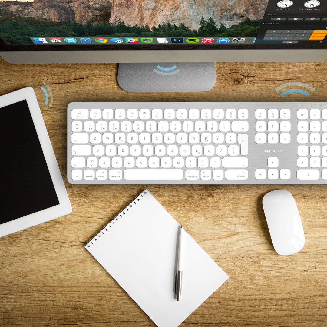 Macally BTWKEYMB-DE, erweiterte Quick-Switch Bluetooth Funk-Tastatur für Mac, PC, iOS und Android, Z