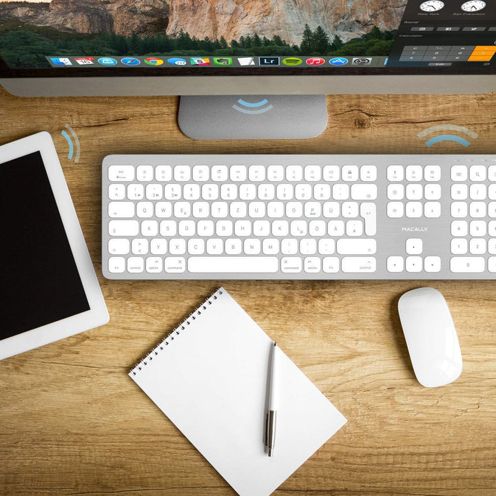 Macally BTWKEYMB-DE, erweiterte Quick-Switch Bluetooth Funk-Tastatur für Mac, PC, iOS und Android, Z