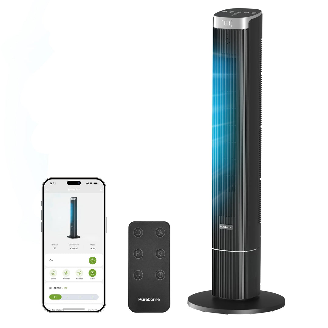 Leiser Ventilator, 25dB Smart Turmventilator, 90° Oszillation Tower Fan, 4 Stufen, 12H Timer Turmven