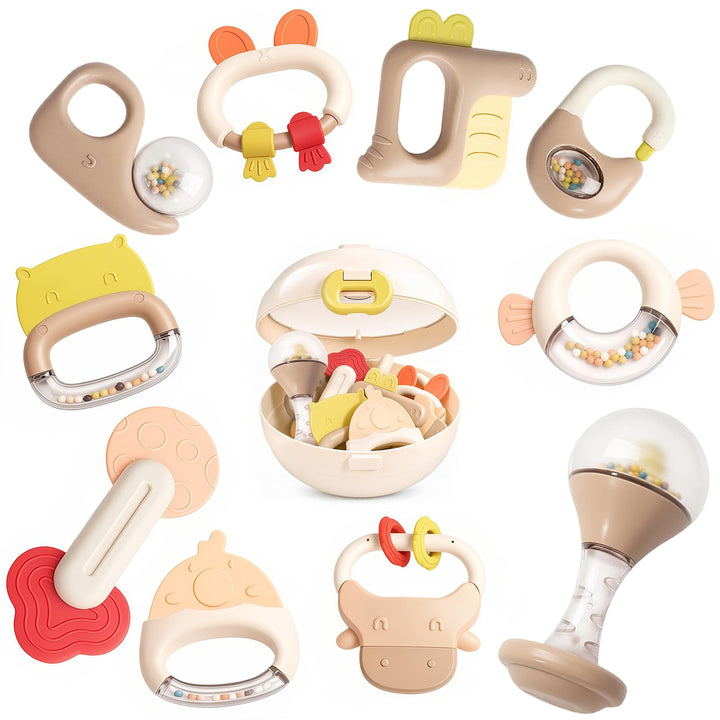 Babyspielzeug 0-6 Monate, 10 Stück Rassel Beissring Greifling Set