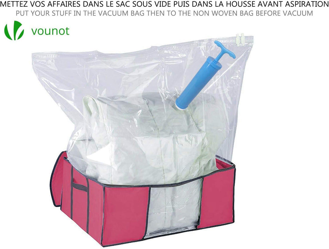 VOUNOT® Vakuum Aufbewahrungstasche mit Pumpe, 4 Stück Vakuumbeutel, 4 Stück Aufbewahrungstasche mit