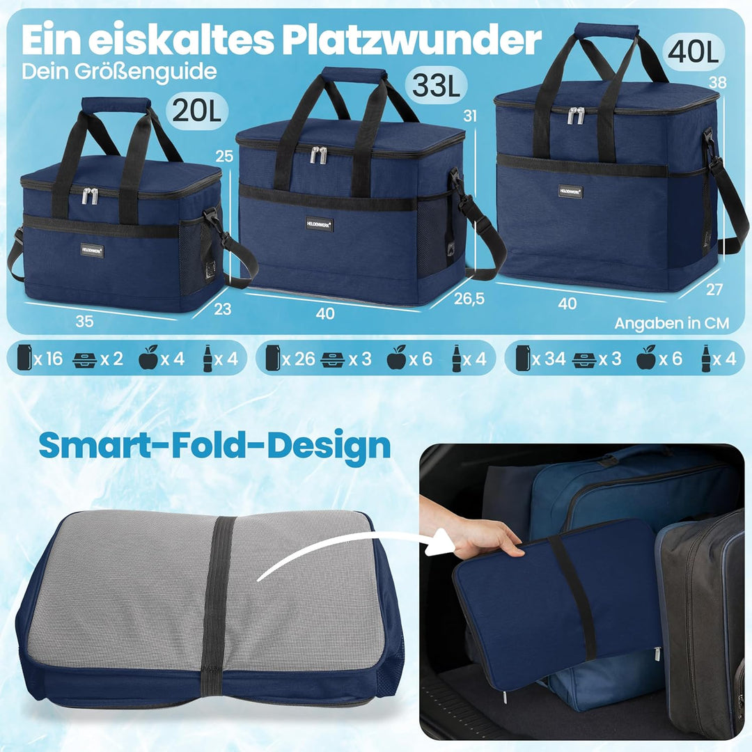 HELDENWERK Kühltasche gross faltbar – Kühlbox bis zu 12h Kühlleistung auslaufsicher &amp; wasserdicht –