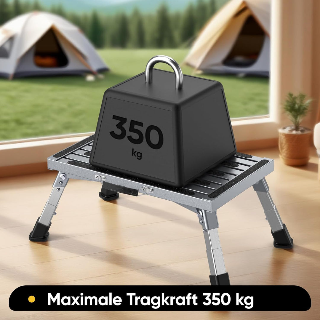 Klapptritt Trittstufe mit Griff, 4-stufige Höhenverstellbarer Tritthocker, 350kg Belastung und Anti-