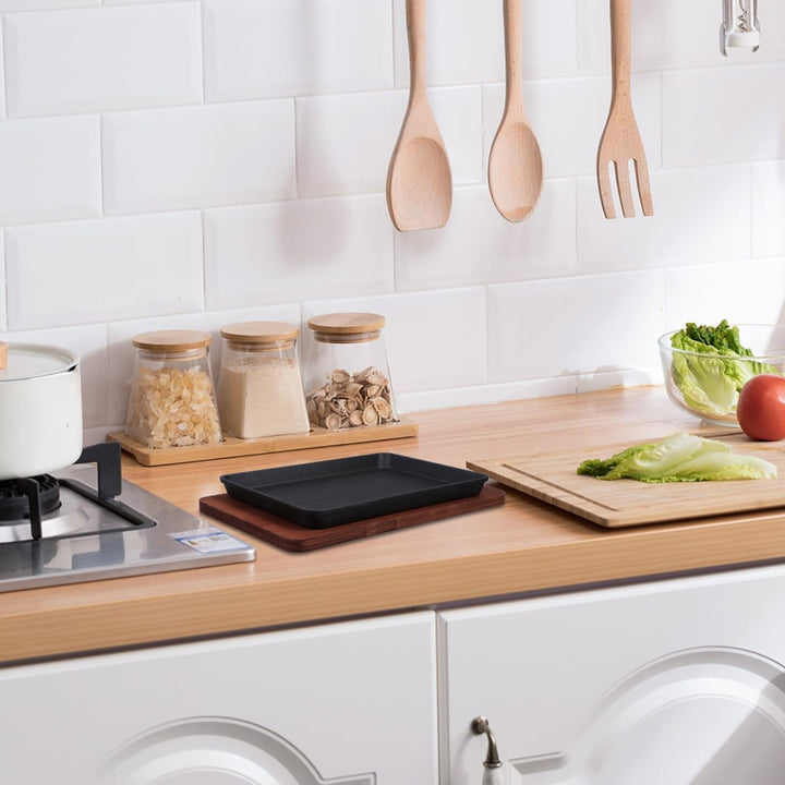ULTECHNOVO Gusseisen Fajita Pfanne mit Holzsockel Antihaft Steakplatte für Grillen Kochen und Servie