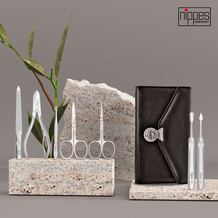 nippes Solingen Maniküre Set Locks, 7-teilig, Edelstahl nickel- & rostfrei, Echtes Rindleder-Nagelet