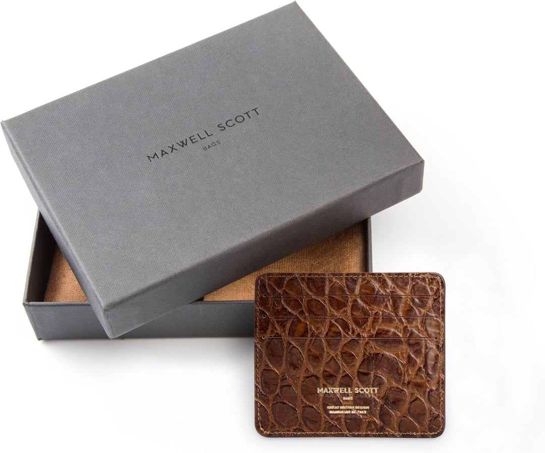 Maxwell Scott Herren Krokodil Optik Leder Kartenetui Marco in Dunkelbraun Croco, Dunkelbraun