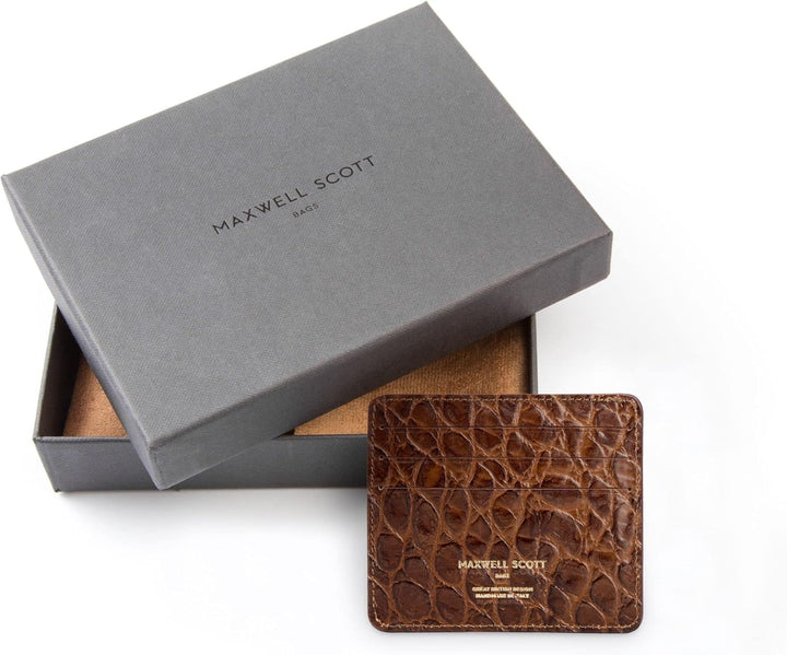 Maxwell Scott Herren Krokodil Optik Leder Kartenetui Marco in Dunkelbraun Croco, Dunkelbraun