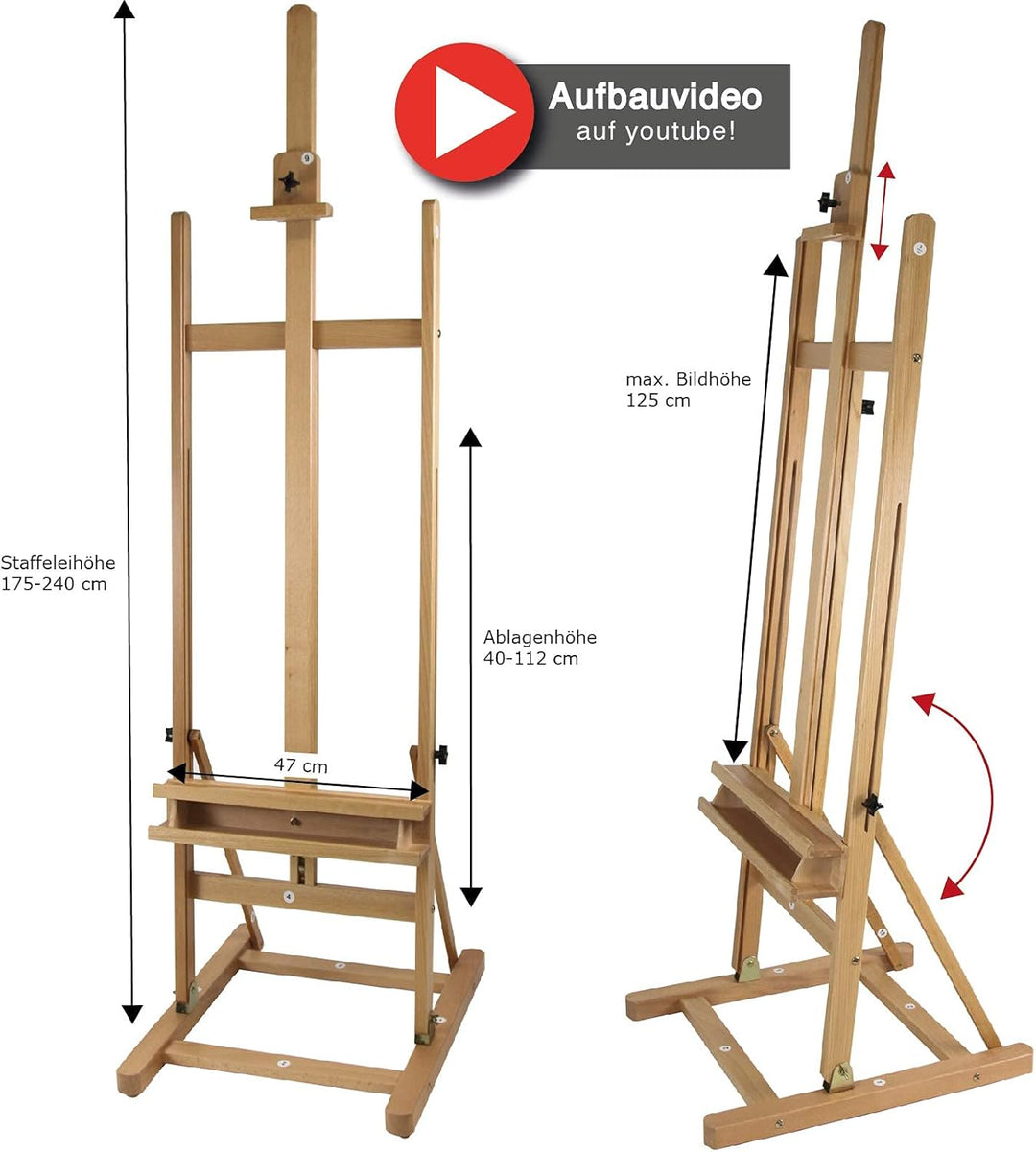 Paintersisters Atelier-Staffelei ARTA - stabile Studio-Staffelei mit H-Fuss aus Buchenholz FSC®, für