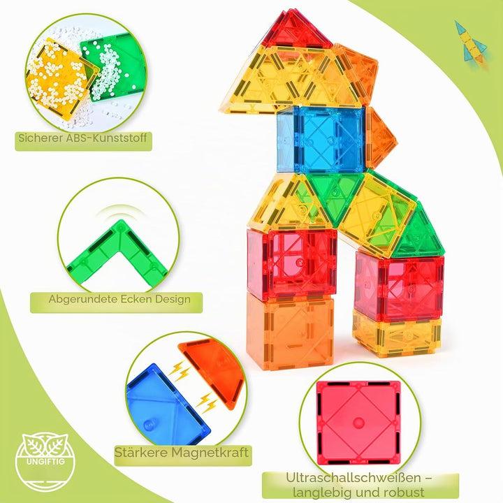 Katiago Magnetische Bausteine, 64 Teile Magnet Bausteine Spielzeug Kinder 3D Farbenfrohe Starterset