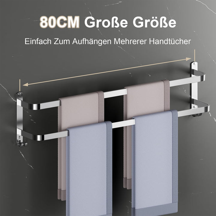 80CM Handtuchhalter Ohne Bohren, Handtuchhalter Silber, Handtuchhalter Wand, Handtuchhalter Ohne Boh