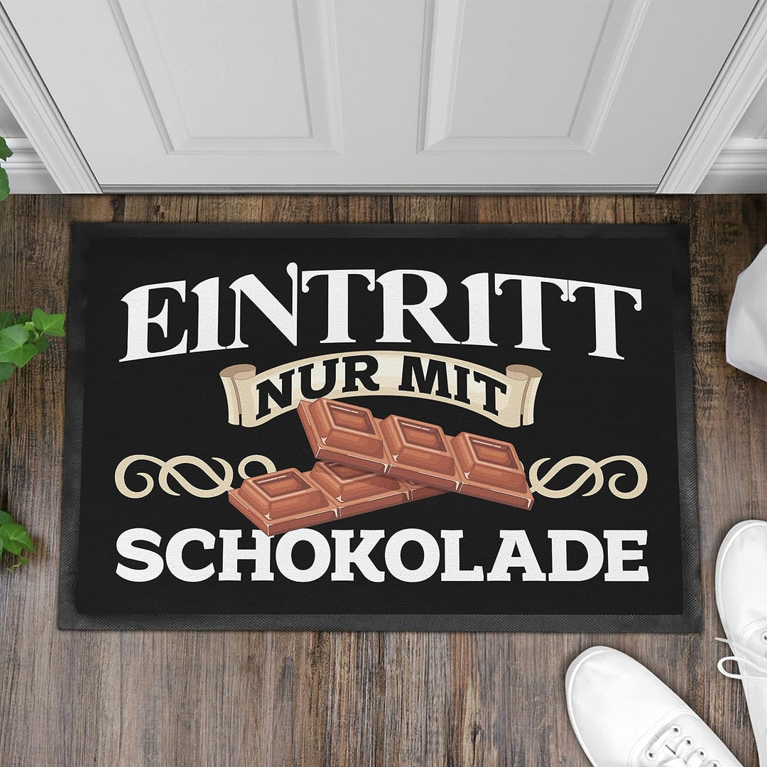 Trendation - Lustige Fussmatte mit Spruch Eintritt nur mit Schokolade Geschenk 60x40 cm
