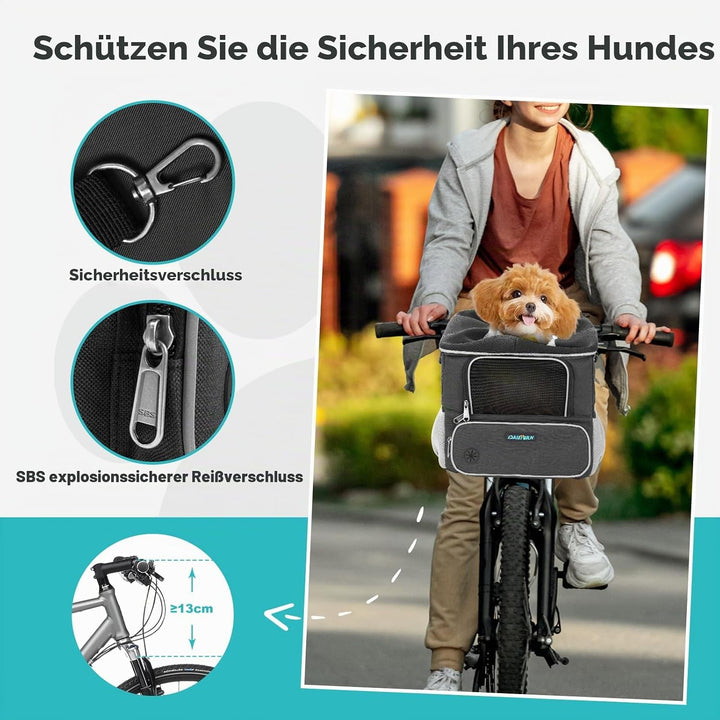 Hundefahrradkorb bis 3KG mit Lenkeradapter Φ53mm, Hundekorb Fahrrad Vorne Rucksack Schultertasche Au