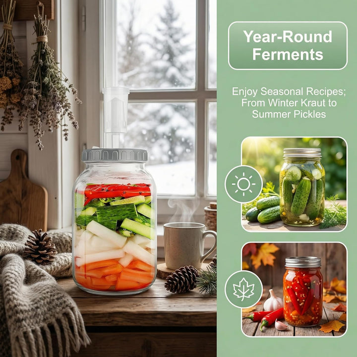 2 Stück Fermentierglas 2L, Fermentationsglas Kimchi Behälter mit Luftschleuse, Gärglas Kefirknollen