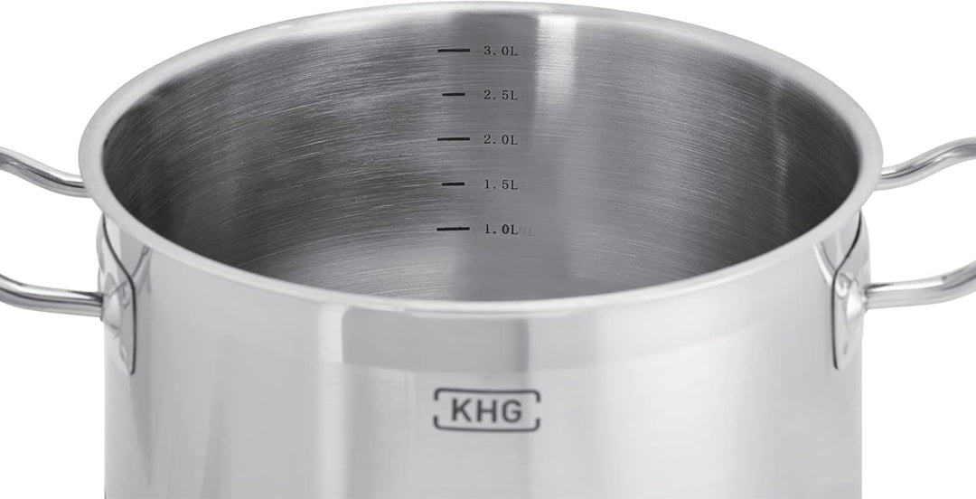 KHG Topfset 5-teilig Induktion, Edelstahl unbeschichtet inkl. Glasdeckel | Topf, Kochtopf, Milchtopf