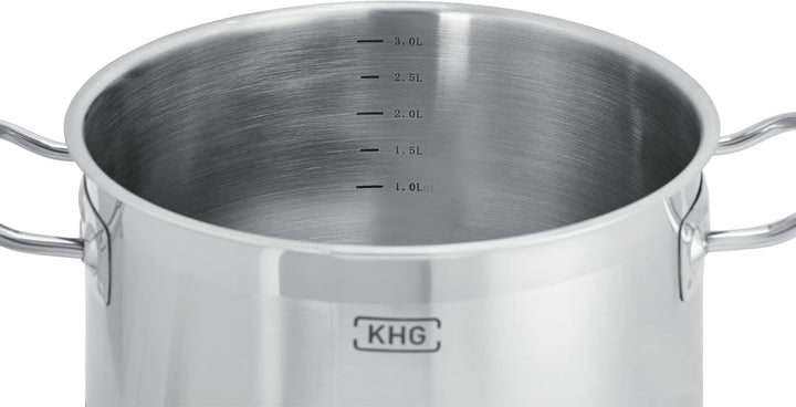 KHG Topfset 5-teilig Induktion, Edelstahl unbeschichtet inkl. Glasdeckel | Topf, Kochtopf, Milchtopf