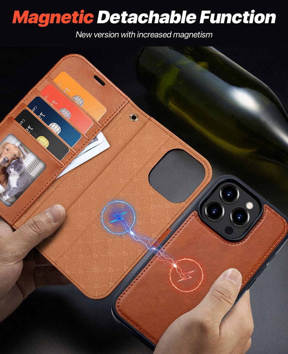 OCASE Kompatibel für iPhone 15 Pro Max Hülle (2in1) Leder Stossfestes Case, Abnehmbare magnetische,