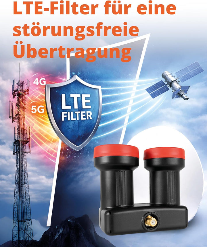 Megasat Diavolo Single LNB Monoblock 2 LNB in einem Gehäuse, 200022, Schwarz, Rot