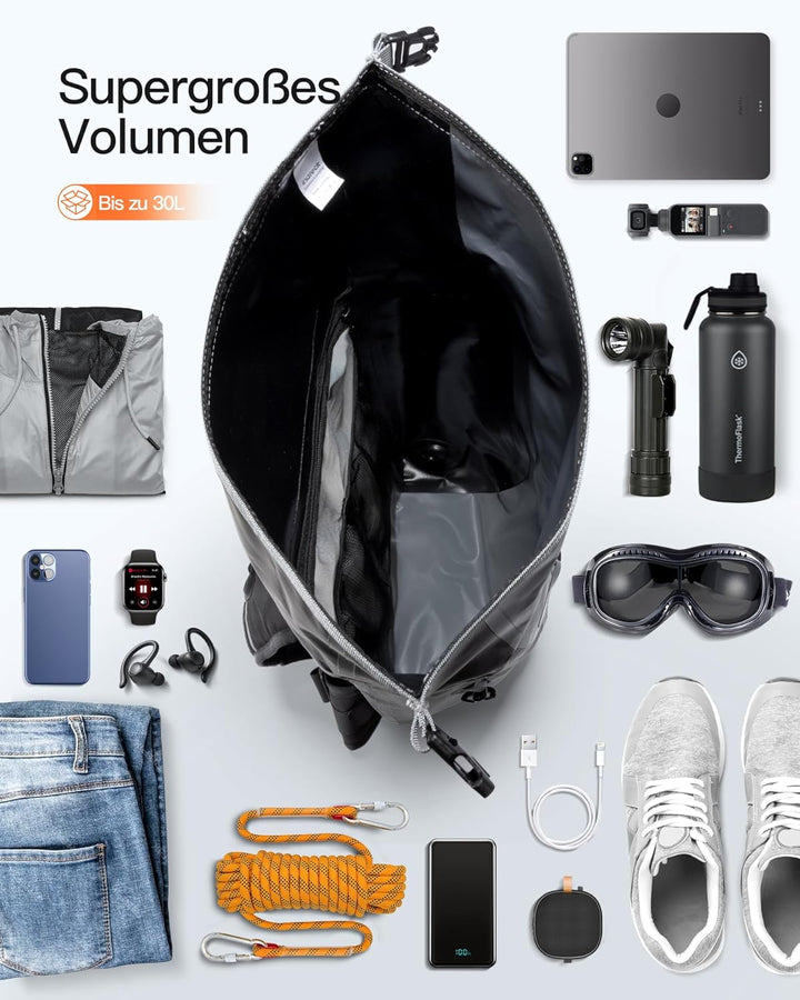Inateck Fahrradrucksack 25-30L, Wasserdichter Rolltop Rucksack Herren, Multifunktionaler Wanderrucks