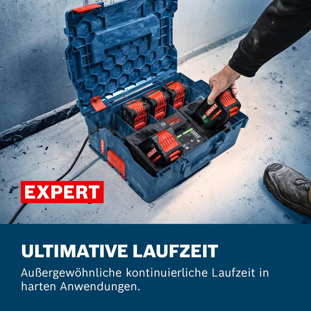 Bosch EXPERT 18V System Hochleistungs-Starter-Set: 2x EXBA18V-150 + 1x ultraschnelles Ladegerät EXAL