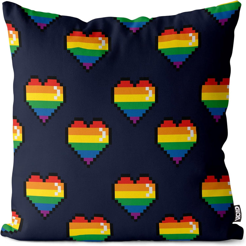 VOID 8-Bit Pride Regenbogen Herzen Kissenbezug Kissenhülle Polyester wasserfest Outdoor Indoor, Kiss