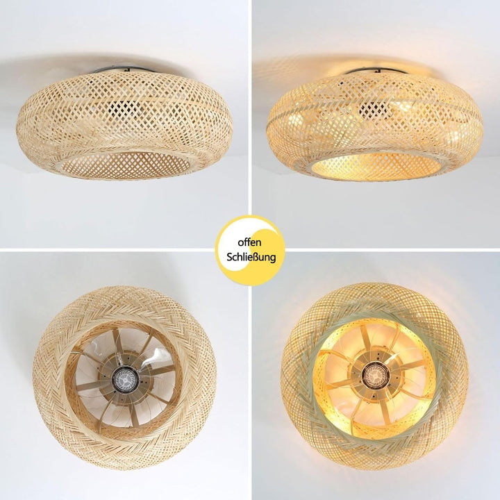 Deckenventilator Mit Beleuchtung Und Fernbedienung Leise E27 Retro Bambus Deckenlampe Mit Ventilator